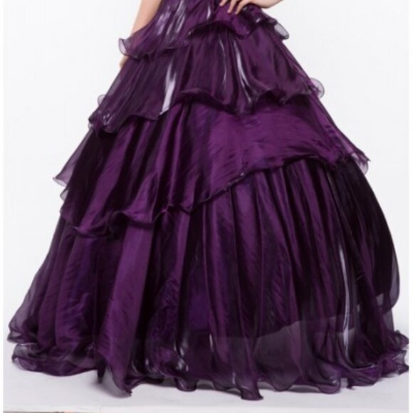 NWT Women Sleeveless Ruffle Prom Gown Wedding Dresses Purple Princess Ball - Picture 4 of 12